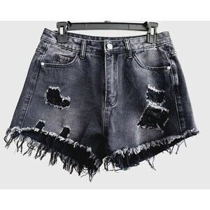 Shein Women's Distressed Denim Jean‎ Shorts Black High Rise Size M summer beach